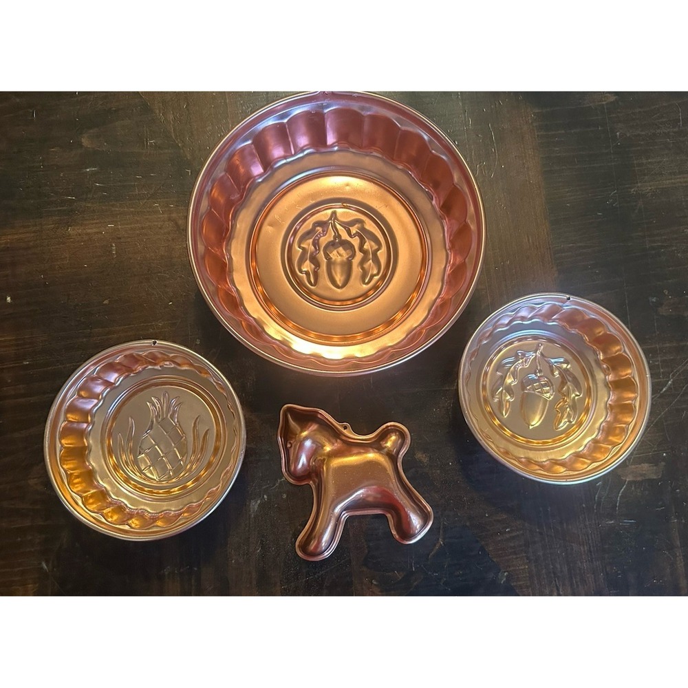 Copper Tone Molds Wall Decor Set Of 4 Kitchen Acorn Pineapple Horse